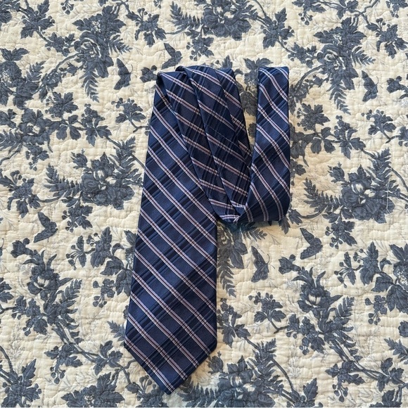 IKE Behar Repp Tie Blue & Lavender Stripes Imported Silk Hand Tailored 58”x3.5” - Picture 5 of 10